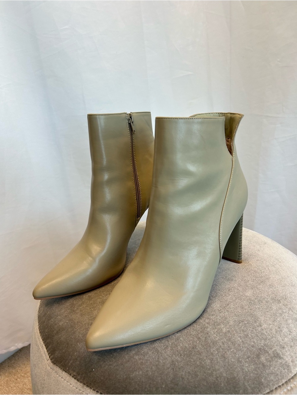 Women's Pointed Toe High Heel Ankle Boots in Sage Green